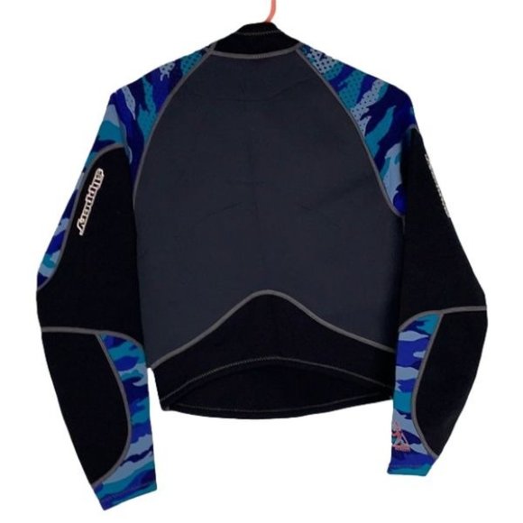 Slippery Matrix Wetsuit Long Sleeve Top M Blue Camo Pullover Neoprene Swim Surf - Picture 3 of 6